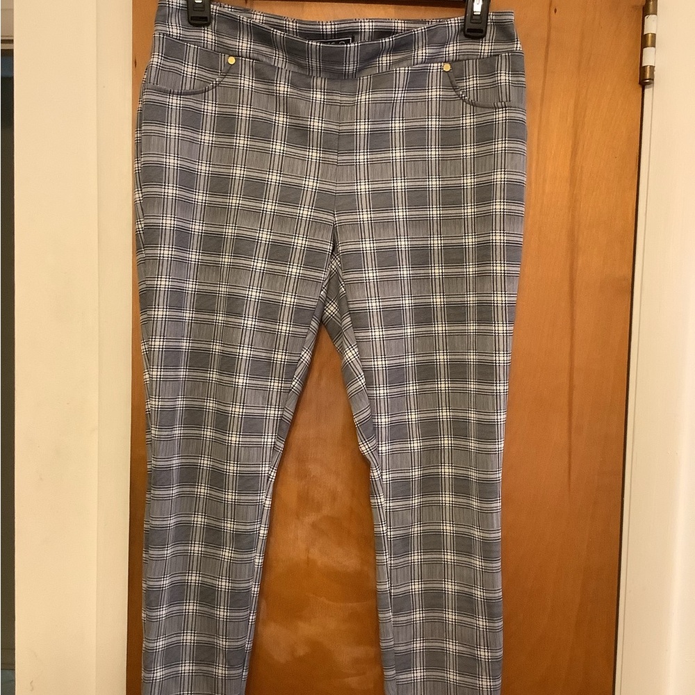 Gray and White Plaid Slim Pants